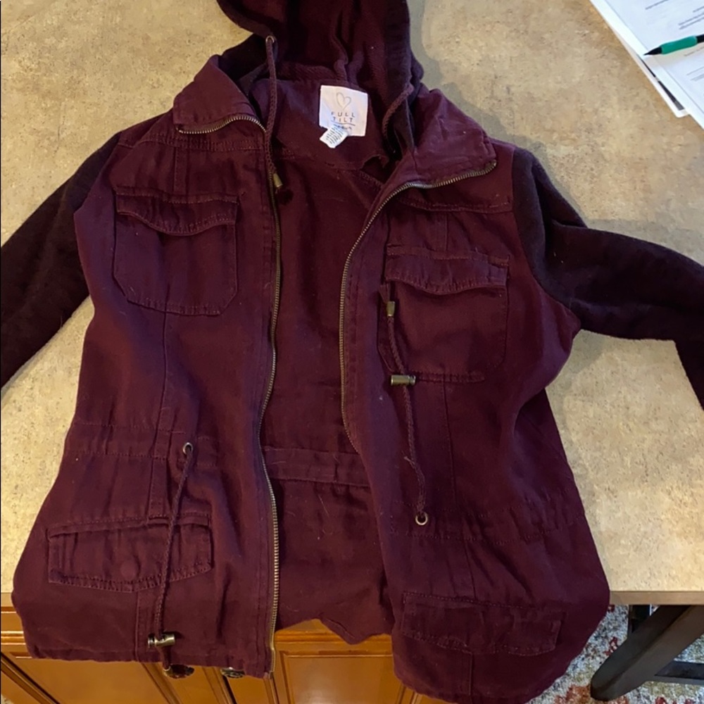 Burgundy jacket with hood